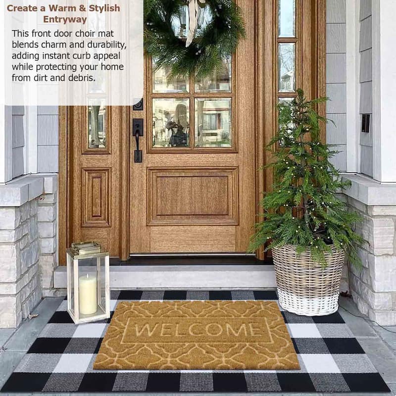 Gardenised Heavy Duty Coco Coir Doormat Non Slip PVC Baking Embossed Welcome Design Natural Coconut Fiber Floor Mat 18x30"