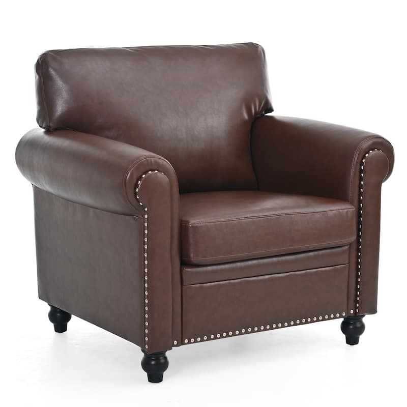 Brown PU 37.4" Accent Chair with Nailheads