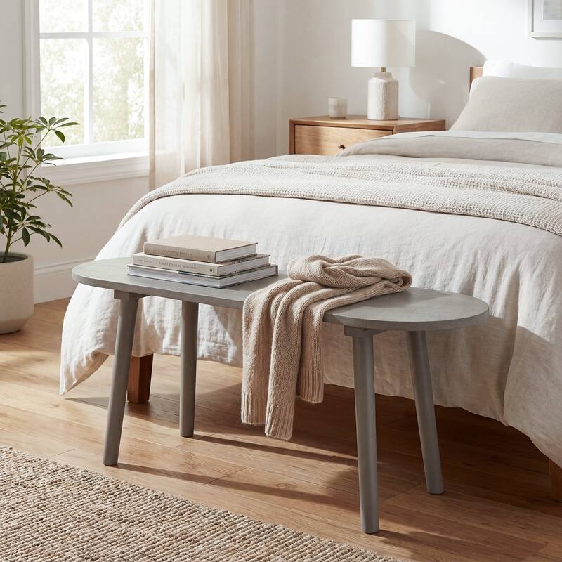 Gymax 43'' Solid Wood Farmhouse Dining Bench w/Rubber Wood Legs for