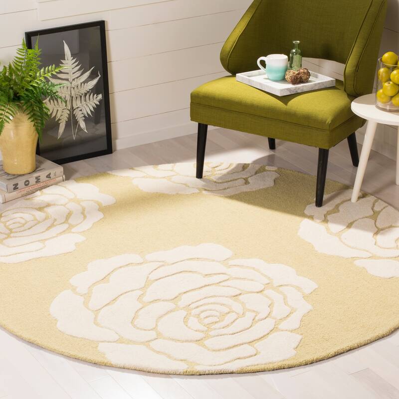 SAFAVIEH Handmade Cambridge Vince Modern Wool Rug - 6' Round - Light Gold/Ivory