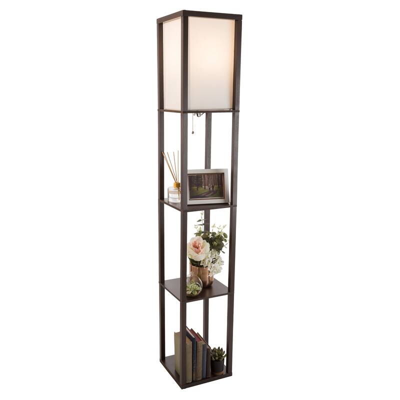 Lavish Home LED Floor Lamp with 3 Shelves, Brown - Brown