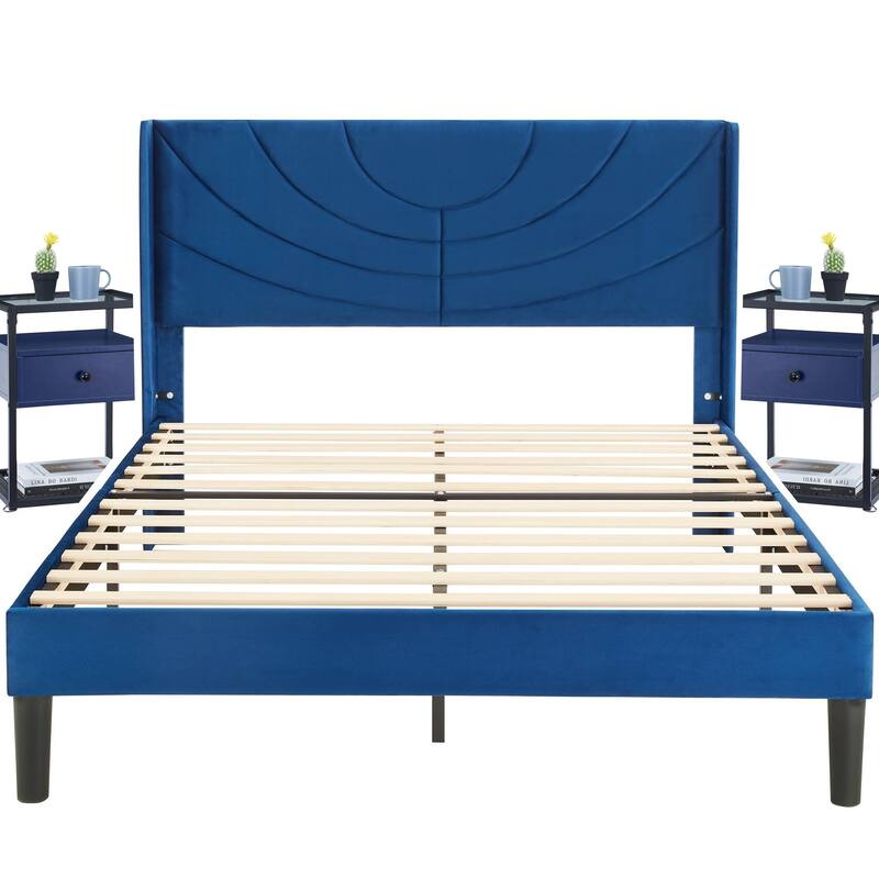 Bedroom Sets, 3-pieces Bedroom Set with Height Adjustable Upholstered Bed and Nightstands Set of 2-VECELO, 15 Style Options