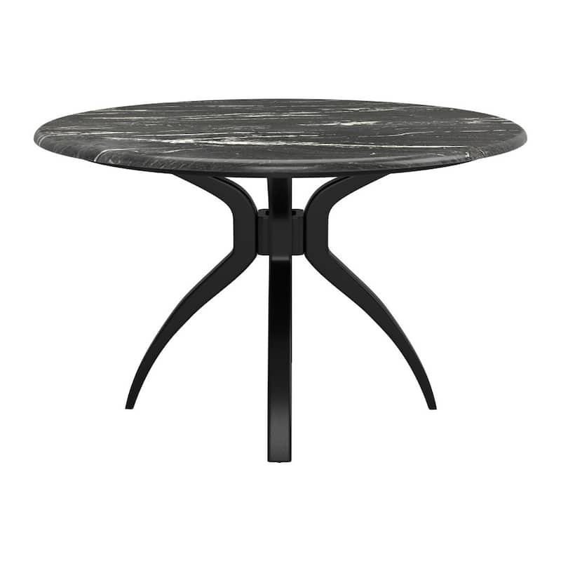 HomeRoots 50" Black Faux Marble and Steel Pedestal Base Round Top Dining Table - 50.00 in. x 29.90 in. x 50.00 in.