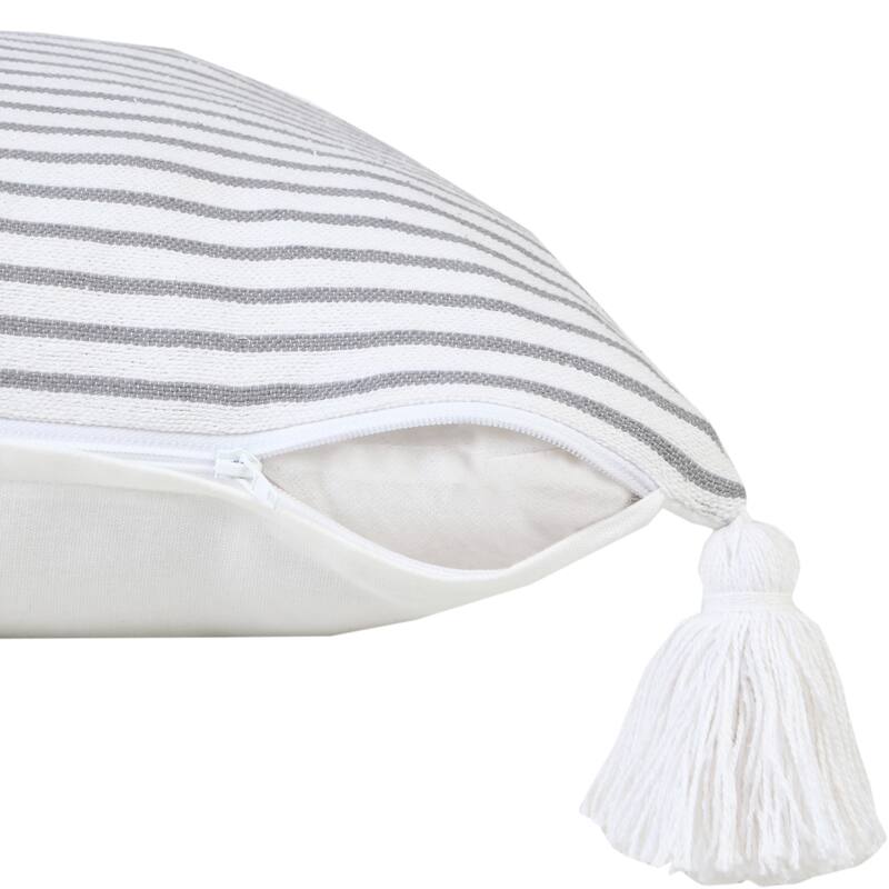HomeRoots 20" X 20" Light Gray And White 100% Cotton Striped Zippered Pillow