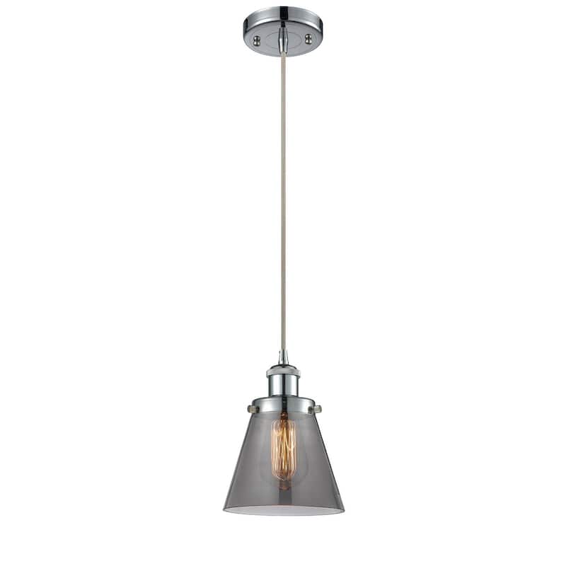 Innovations Lighting Small Cone 6" Wide Mini Pendant - Cord Hung - Polished Chrome / Plated Smoke
