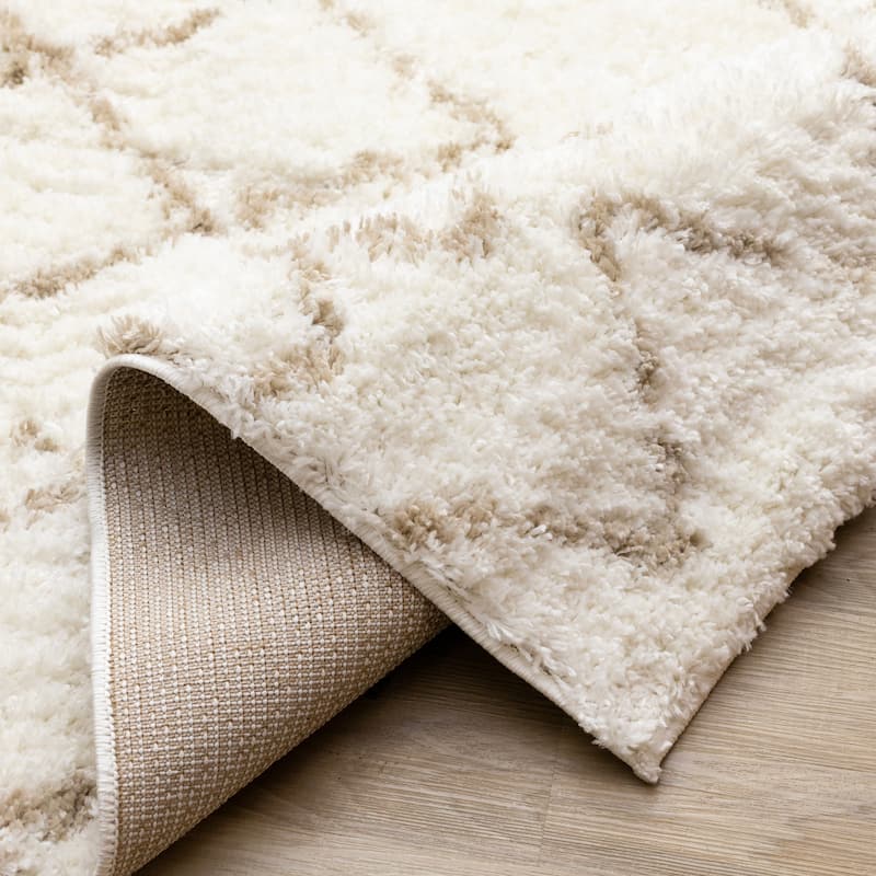 Modern Geometric Soft Shag Rug in Cream Beige