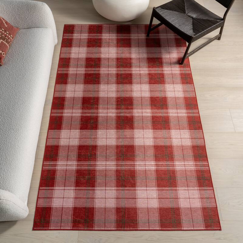 Nuloom Aelin SplashGuard Plaid Machine Washable Area Rug - 6' x 9' - Red - Rectangle