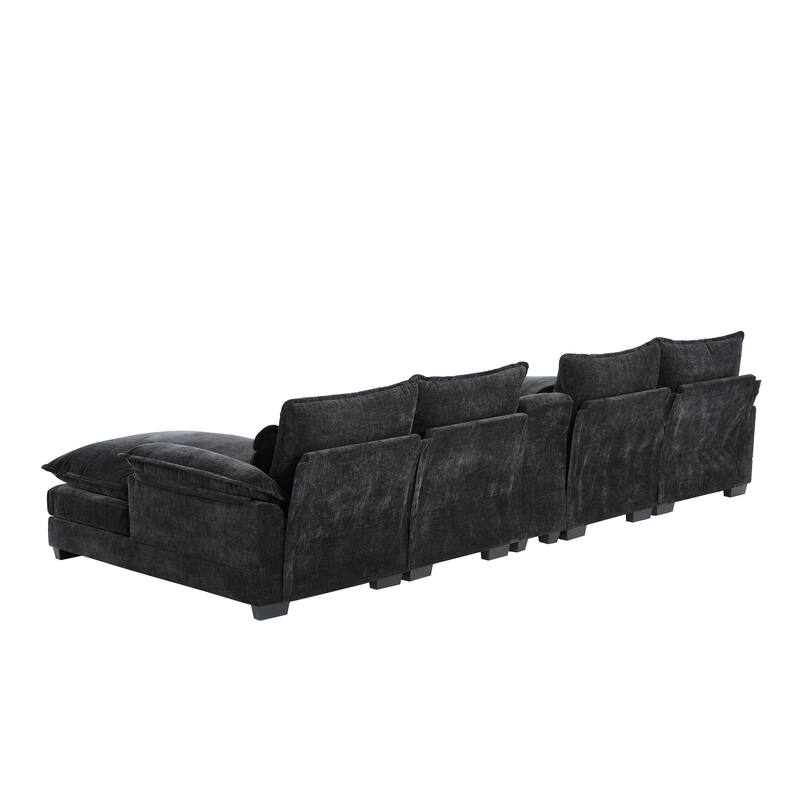 123" Chenille U-Shaped Sectional Sofa with Console & USB Charger