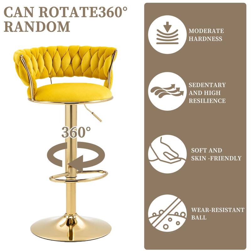 Velvet Tufted Adjustable Counter Height Rotating Bar Stools with Footrest (set of 2)