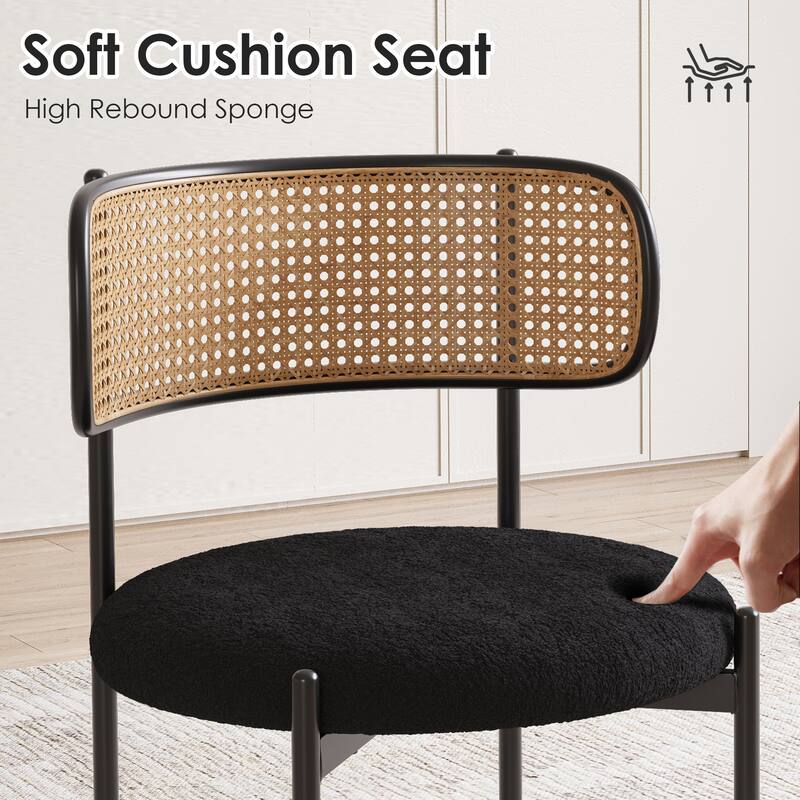 Mid-Century Modern Dining Chairs Upholstered Dining Chairs with Rattan Backs and Metal Legs, for Dining Rooms, 2-Piece Set