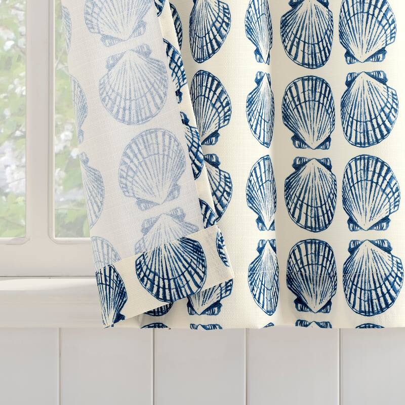 No. 918 Sandbar 2-Piece Tonal Seashell Print Semi-Sheer Rod Pocket Kitchen Curtain Tier Pair