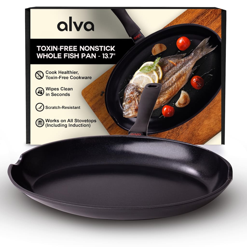 Alva Energy Ceramic Nonstick Fish Pan 13.4" Oval Frying Pan for Cooking Fish
