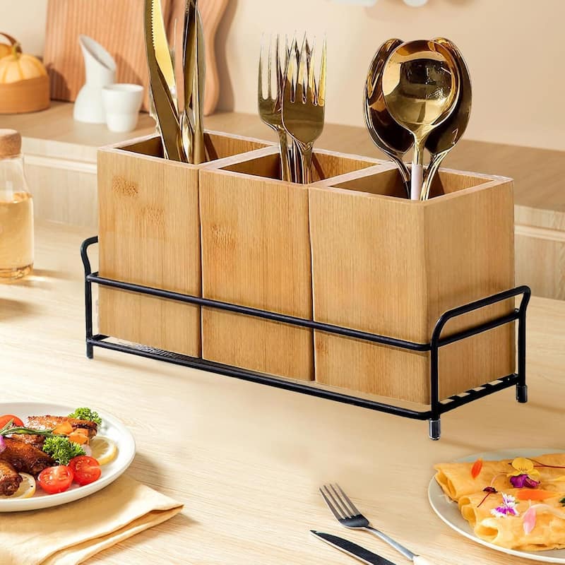 3 Detachable Compartments Kitchen Utensil Holder for Countertop