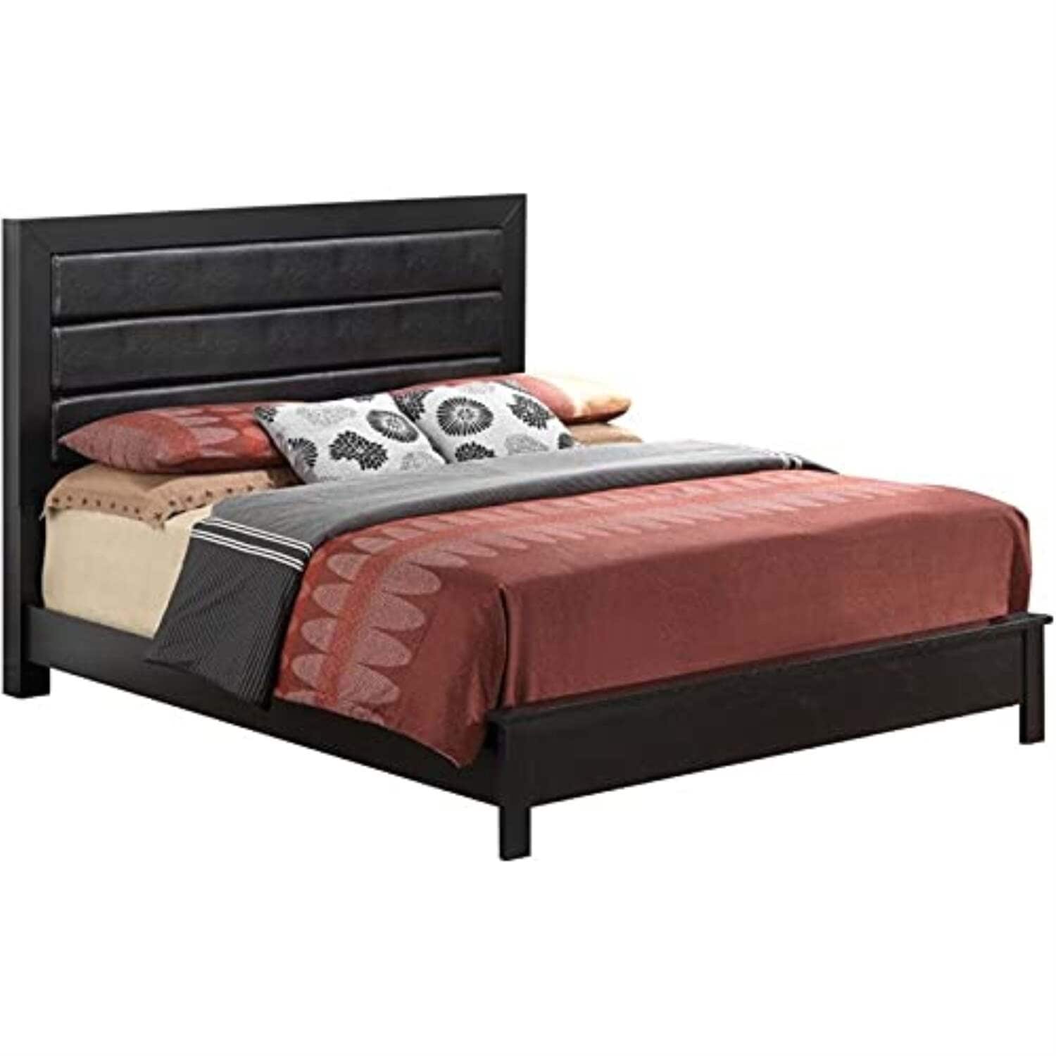 Black Queen Bed with Sleek Transitional Frame, Durable Construction and Stylish Finish for Modern Bedroom Spaces