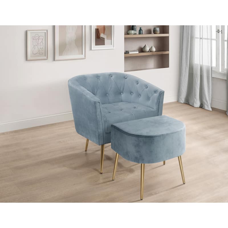 Clayfell CASSY VELVET FLARED ARM CHAIR WITH STOOL - 28.9"