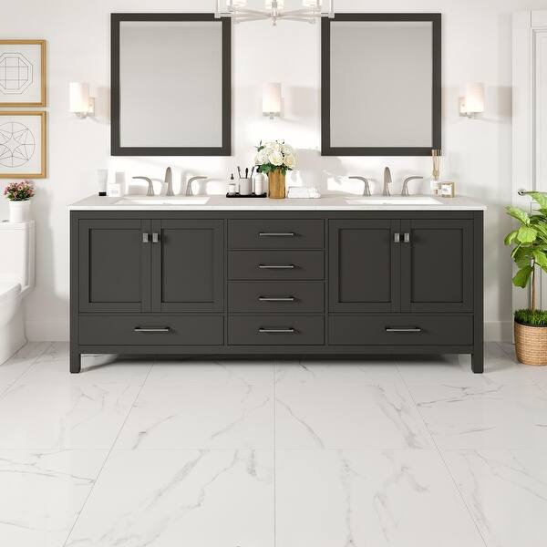 Eviva Aberdeen 72 in. W x 22 in. D x 34 in. H Double Sink Freestanding Bath Vanity in Espresso with White Carrara Quartz Top