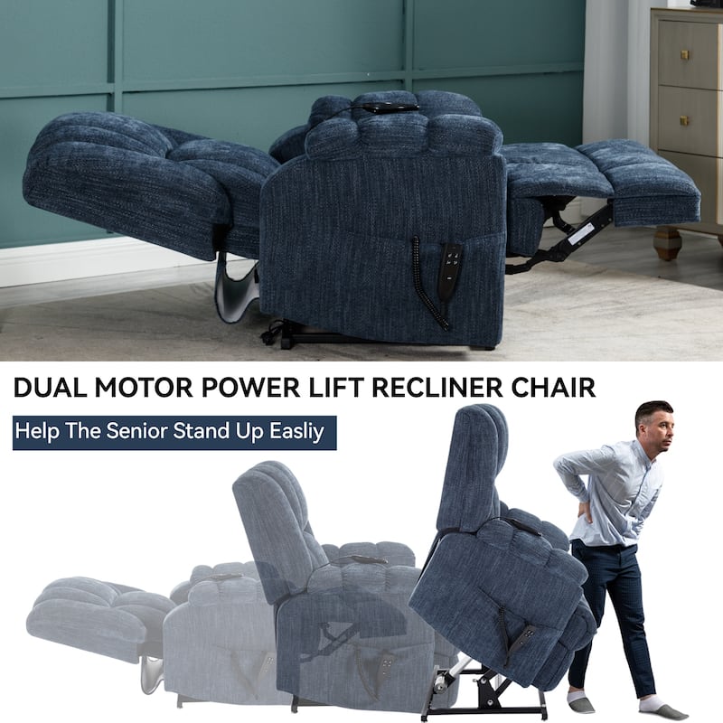 Dual Motor Heat Massage Infinite Position Electric Power Lift Recliners with Power-Remote, Medium-firm and Heavy Duty