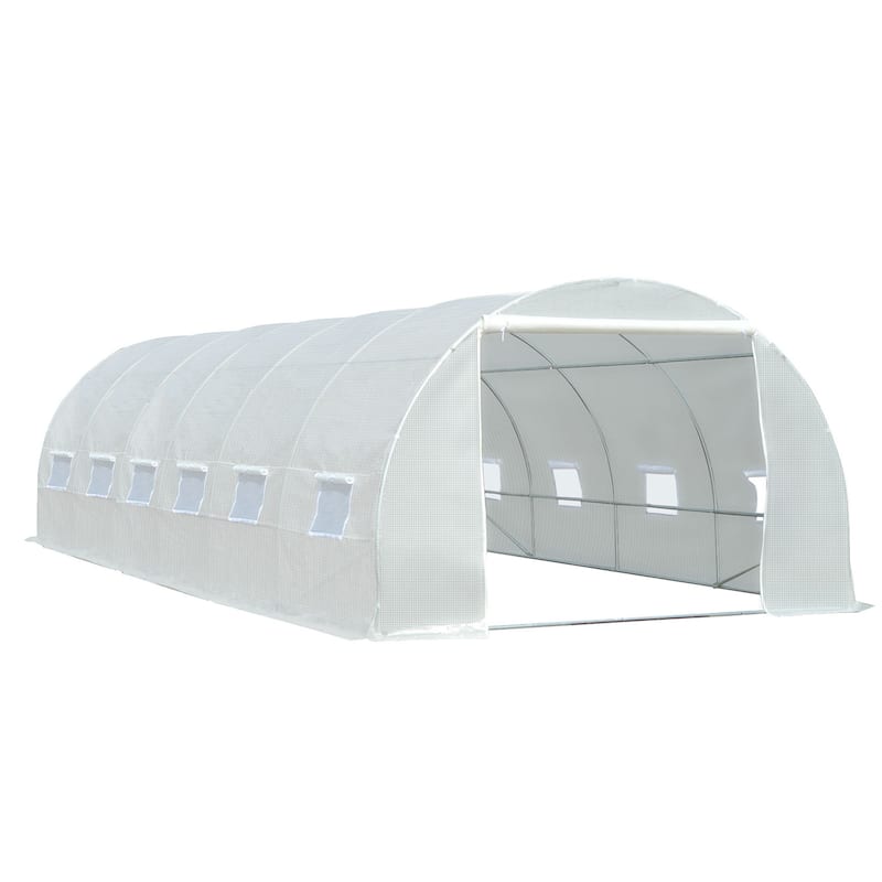 Outsunny Replacement Greenhouse Cover Tarp with Windows for Ventilation & Zipper Door, White