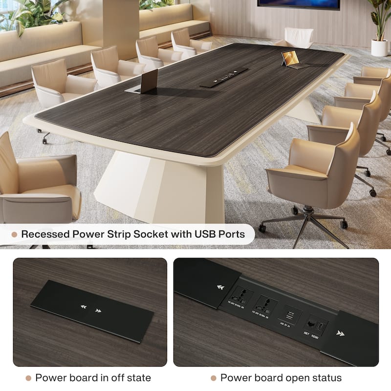 Conference Table With Stainless Steel Base And Recessed Power Strip Socket