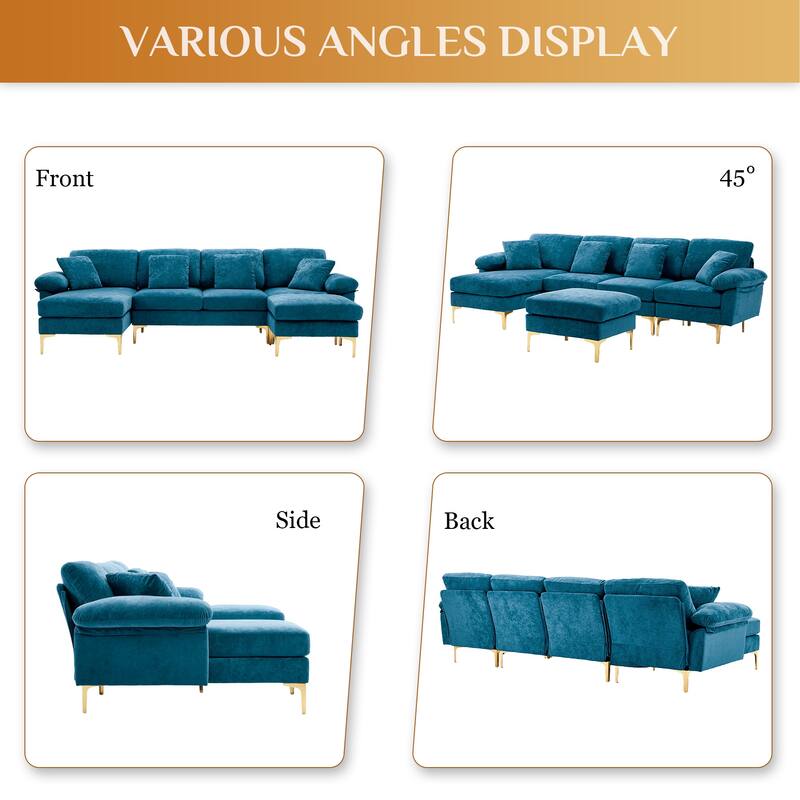 110" Upholstered Velvet U-shaped Sectional Sofa With Chaise Lounge & Ottoman