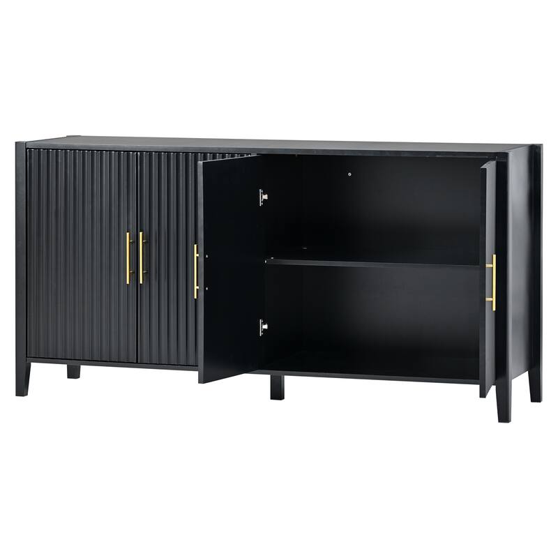 Vertical Fluted Accent Storage Cabinet Sideboard Wooden Buffet Cabinet with Metal Handles for Hallway, Entryway, Living Room