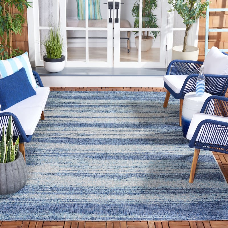 SAFAVIEH Courtyard Huner Casual Waterproof Patio Backyard Rug - 6'7" x 9'6" - Grey/Blue