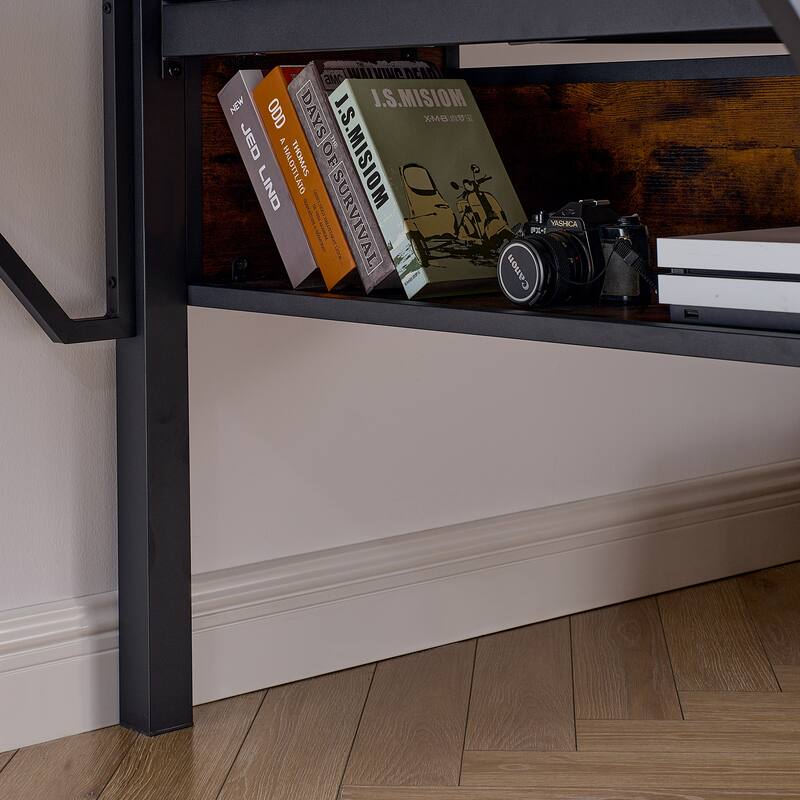 Metal Loft Bed with Desk, LED Lights & Storage