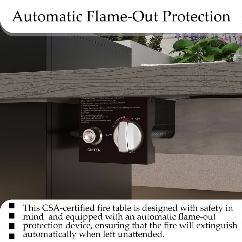 Outdoor Propane Fire Pit Table w/Hidden Tank Cabinet 50,000 BTU Gas Fire Table for Patio Deck CSA Certified