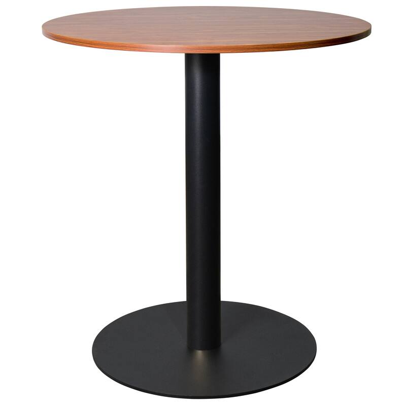 Vail Round Dining Table with 27 in. MDF Tabletop in Black Stainless Steel Round Pedestal Base with Gold Accent Kitchen Table - Cognac Brown