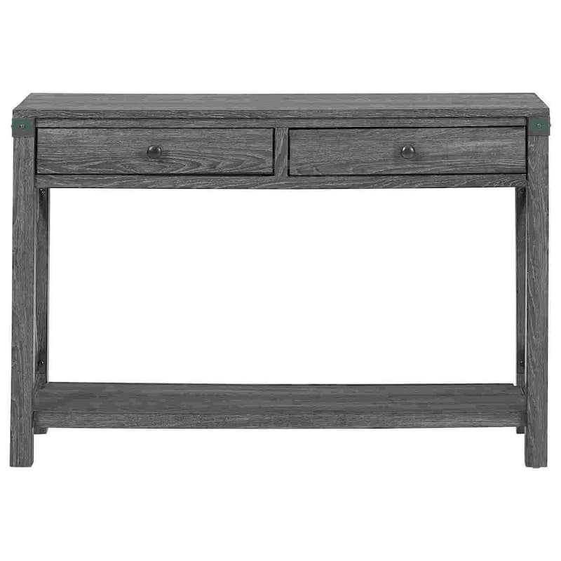 Sofa Table with X Metal Accent and 2 Drawers, Gray