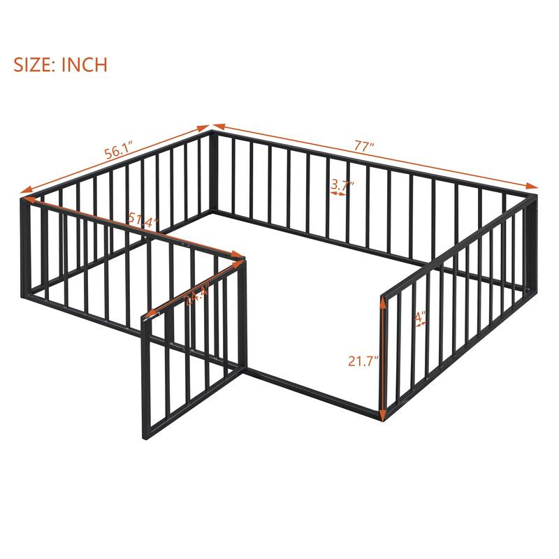 Elegant Twin Floor Bed Frame with Opening Door, Metal Design for Kids Room