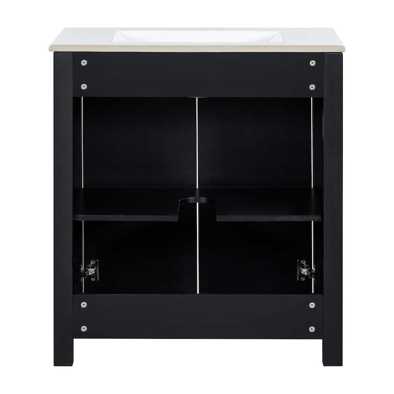 Center Rectangular Ceramic Sink Bathroom Vanity Cabinet with Adjustable Shelf, 30 Inch