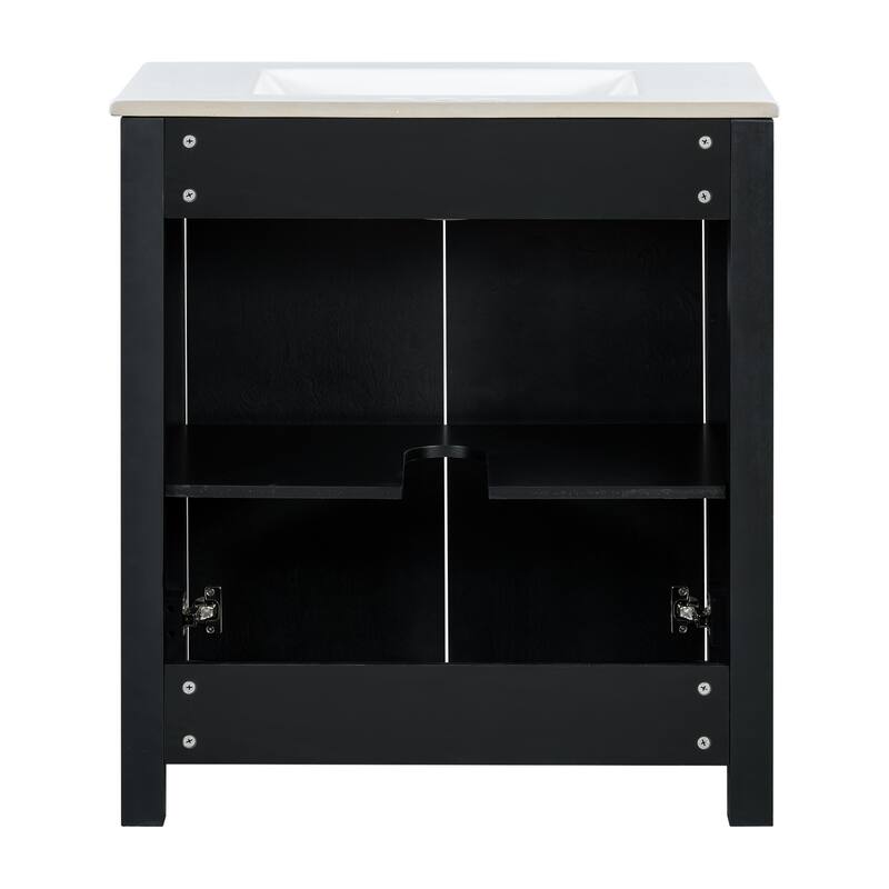 Roomfitters 30" Farmhouse Bathroom Vanity with Ceramic Sink, Soft-Close Door, Adjustable Shelf, Modern Wood Frame