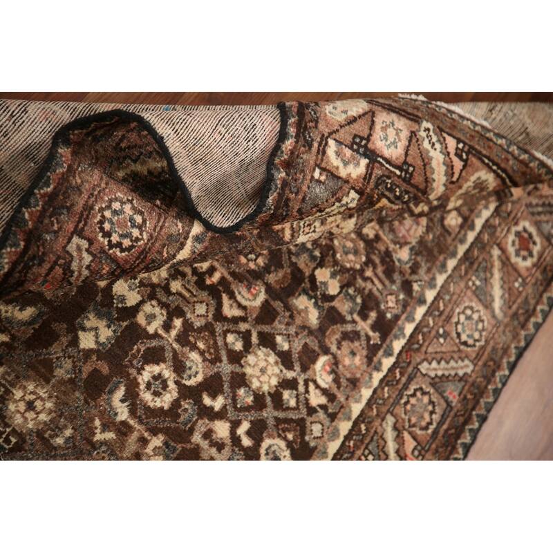 Hand Knotted Oriental 100% Wool Carpet Traditional Geometric Brown Malayer Runner Rug - 10' 2'' X 3' 3''