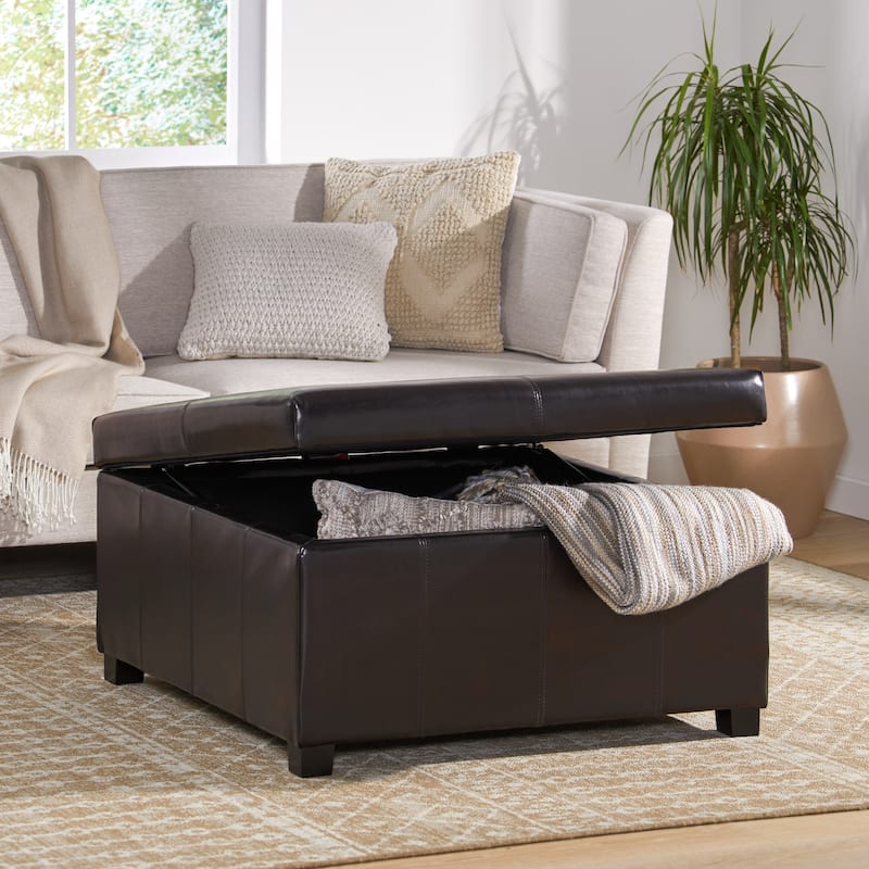 Forrester Espresso Bonded Leather Square Storage Ottoman by Christopher Knight Home - Brown - Medium
