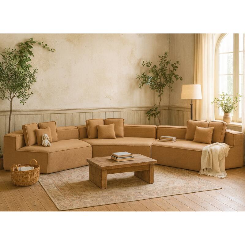 181"Extra Large Multi-Seat Modular Sofa with Teddy Sherpa Fabric,Includes 9 Soft Pillows