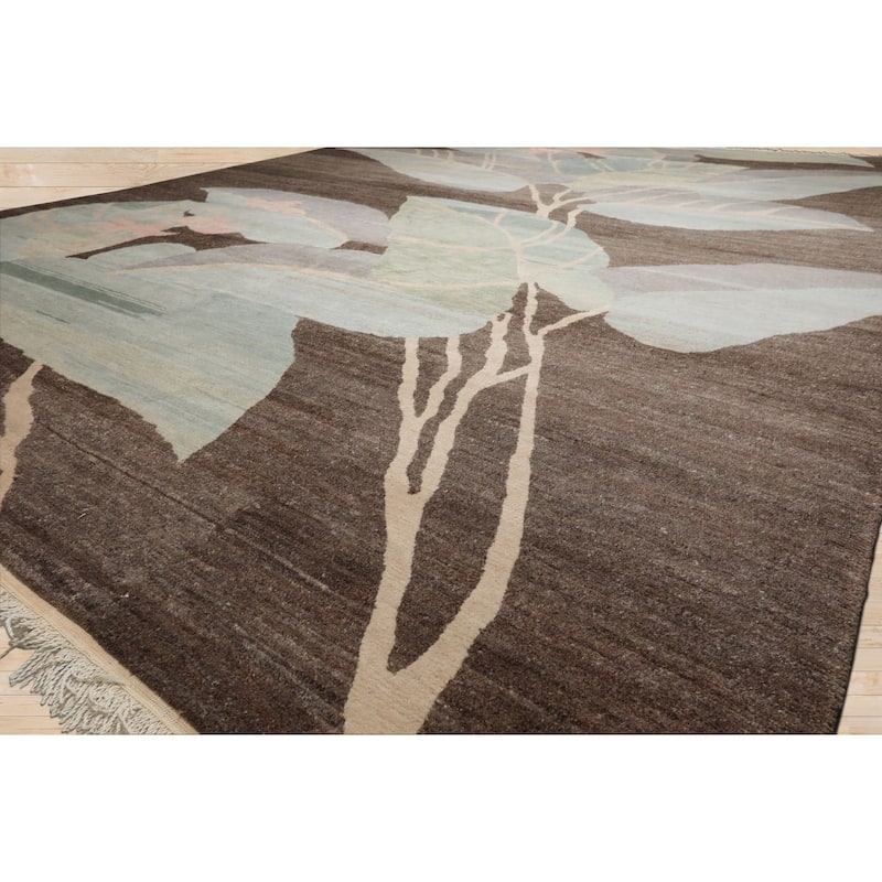 8'10''x11'6'' Hand Knotted Wool Brown Tibetan Art Deco Plush Pile Rug - 8' 10'' x 11' 6''