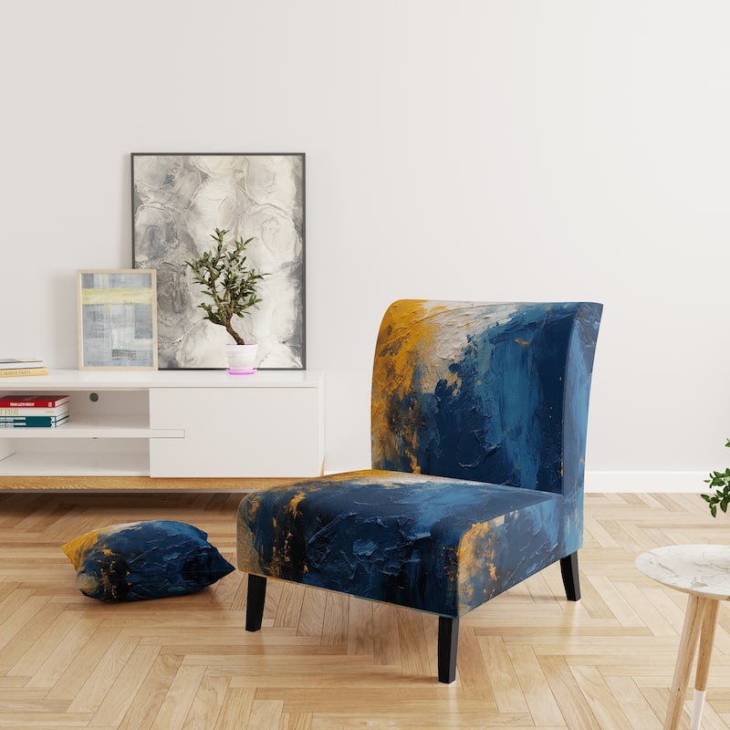 Designart "Blue and Yellow Intuitive Expressions I" Upholstered Abstract Accent Chair and Modern & Contemporary Arm Chair - Slipper Chair