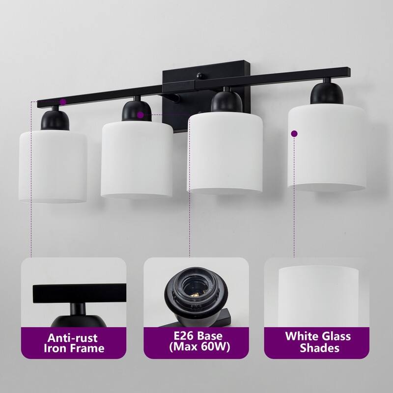 Modern Bathroom Vanity Light With Frosted Milk Glass Shades