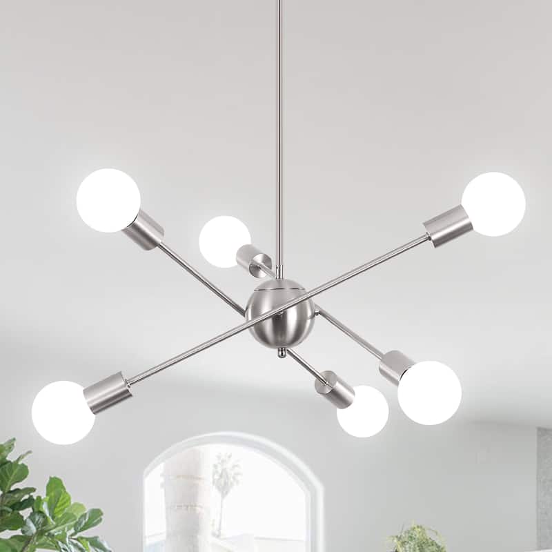 6-Light Sputnik Chandelier for Living Room Bedroom - Nickel
