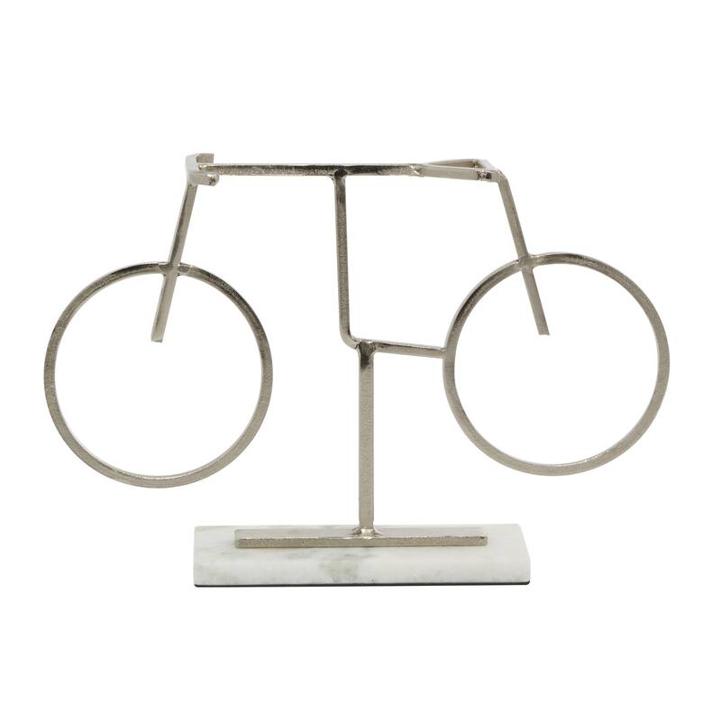 Metal Bike Sculpture with Marble Base - Silver - Roche River Decor - 3"W x 13"L x 9"H