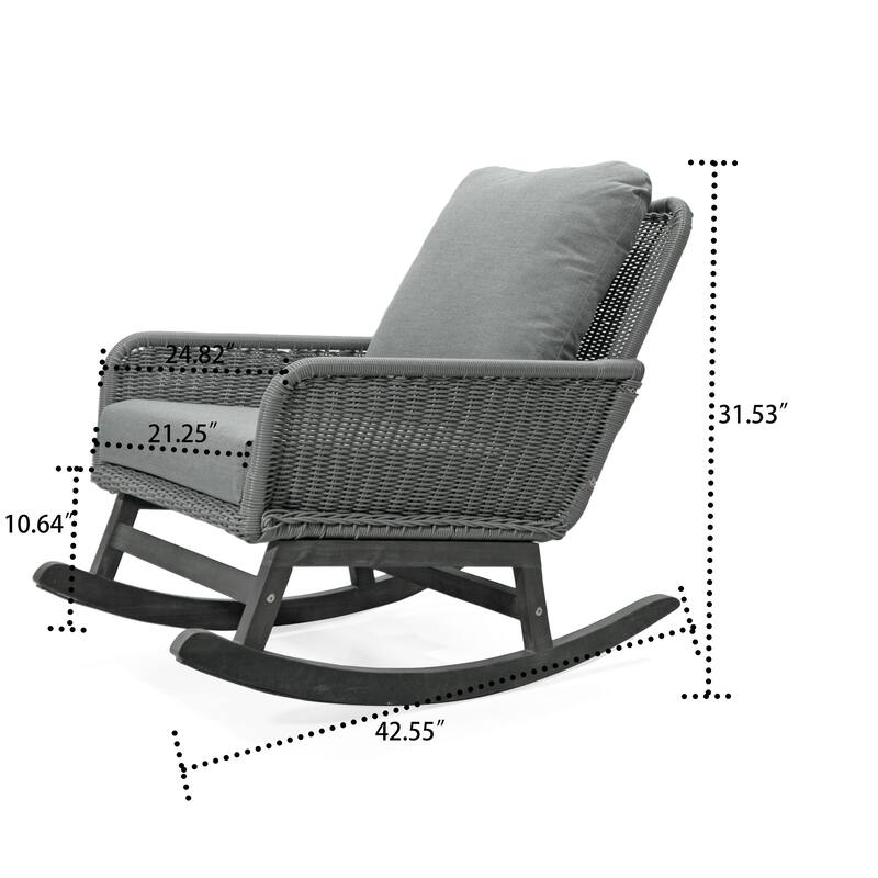 Classic Stylish PE Rattan Wicker Rocking Chair with Cushions and Solid Wood Legs, For Indoor and Outdoor Use