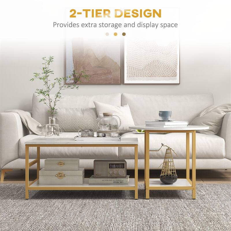 Coffee Tables with Storage Shelves and Steel Frame (Set of 2)