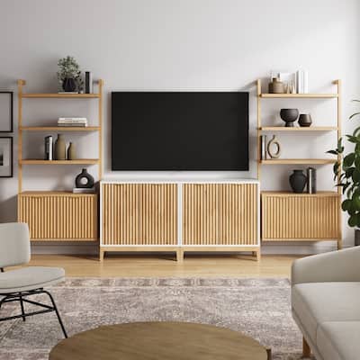 Jasper Mid Century Modern Solid Wood Entertainment Center or Wall Storage Unit with Fluted Doors
