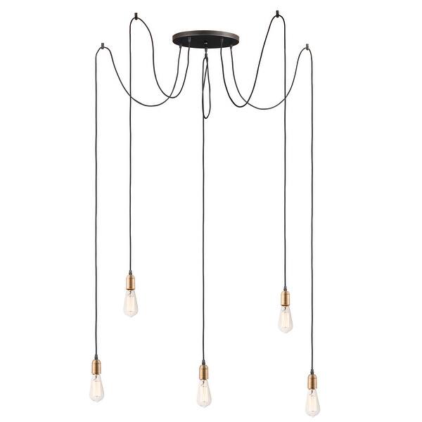 slide 2 of 4, Early Electric 5-light 13.75" Wide Steel Pendant - black / antique brass black / antique brass