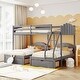 preview thumbnail 1 of 11, Full Over Twin & Twin Triple Bunk Bed with Drawers, Velvet Upholstery, and Guardrails in Gray Grey