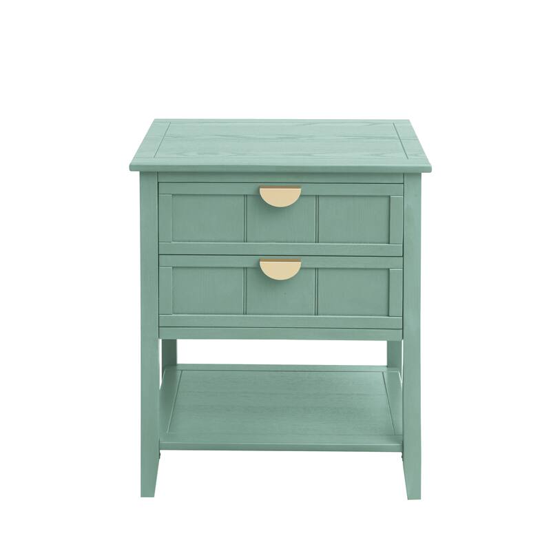 2 Drawer Side table with Bottom Open Shelf and Semi-circular Handle