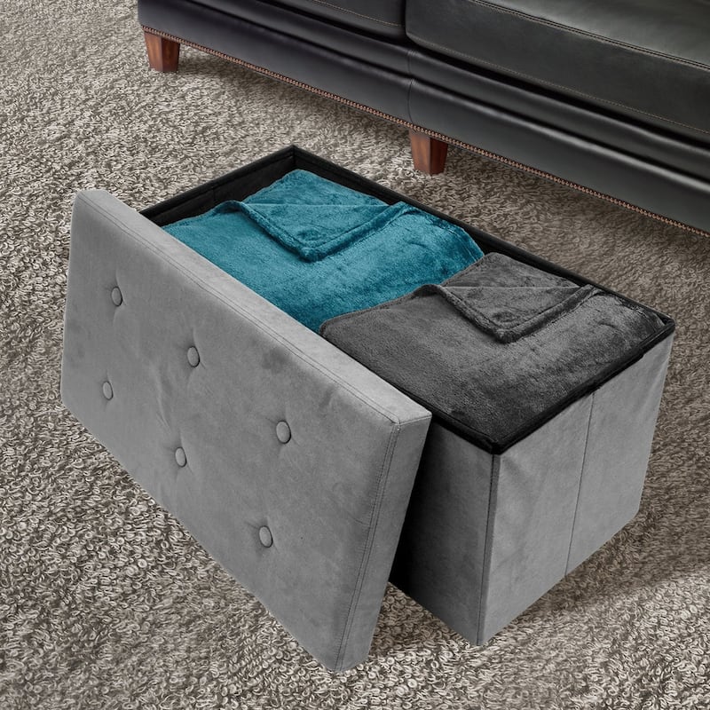 Sorbus Storage Bench Chest Contemporary Faux Suede (Small Suede, Grey)