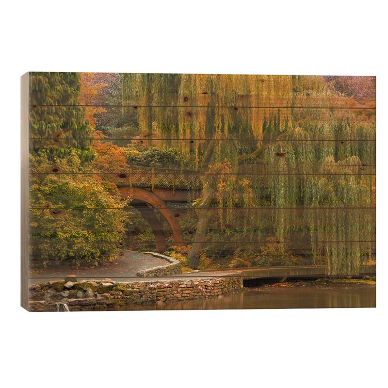 Willows Over The Pond Print On Wood by Don Schwartz - Multi-Color - 18x26x1.5