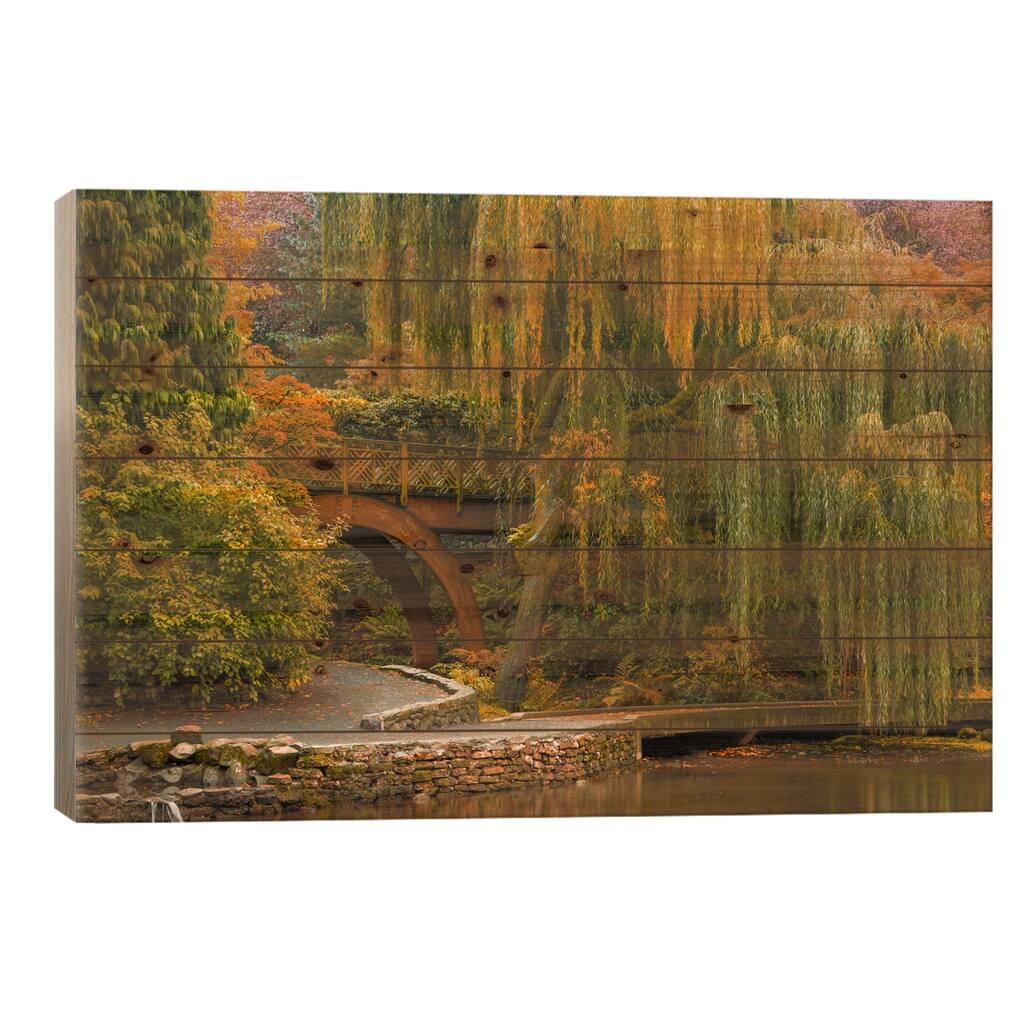 Willows Over The Pond Print On Wood by Don Schwartz - Multi-Color